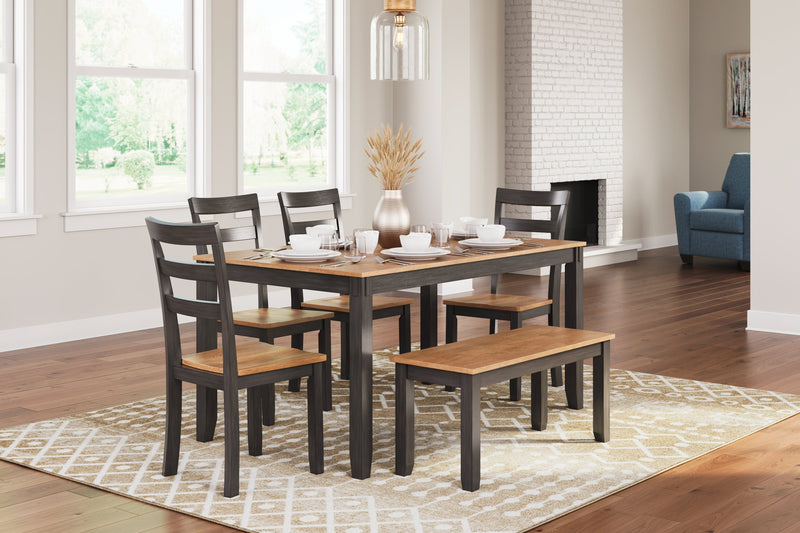 Gesthaven Natural/Brown Dining Table with 4 Chairs and Bench (Set of 6) - D396-325