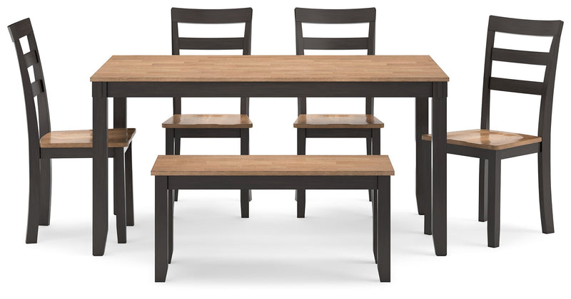 Gesthaven Natural/Brown Dining Table with 4 Chairs and Bench (Set of 6) - D396-325