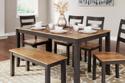 Gesthaven Natural/Brown Dining Table with 4 Chairs and Bench (Set of 6) - D396-325