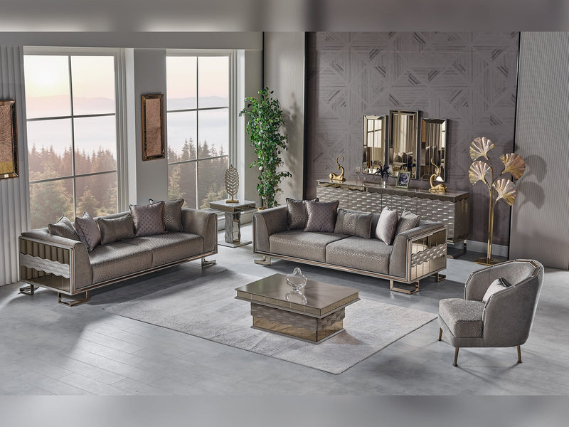 Gokce 4-pieces (2 Sofa & 2 Chair) Livingroom Set Grey in Grey - 101-GOK-E54635502-3311