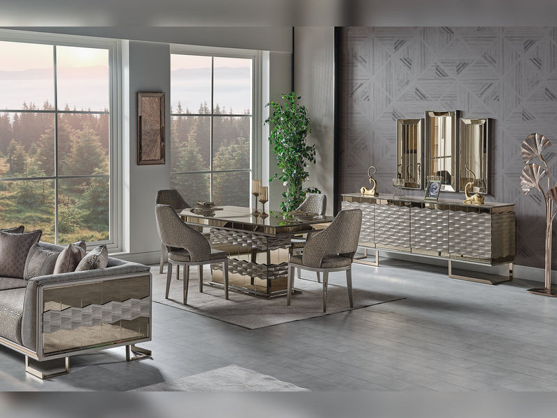 Gokce Diningroom (Consol With Mirror & Dining Table & 6 Dining Chair) - 115-GOK-DT-6-SET