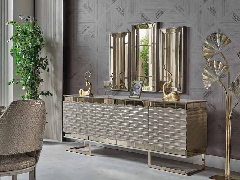 Gokce Diningroom (Consol With Mirror & Dining Table & 6 Dining Chair) - 115-GOK-DT-6-SET
