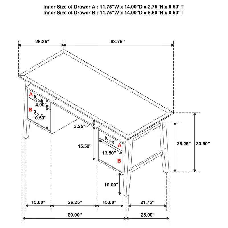 Goodson 64-inch 4-Drawer Double Pedestal Computer Desk Black - 801586