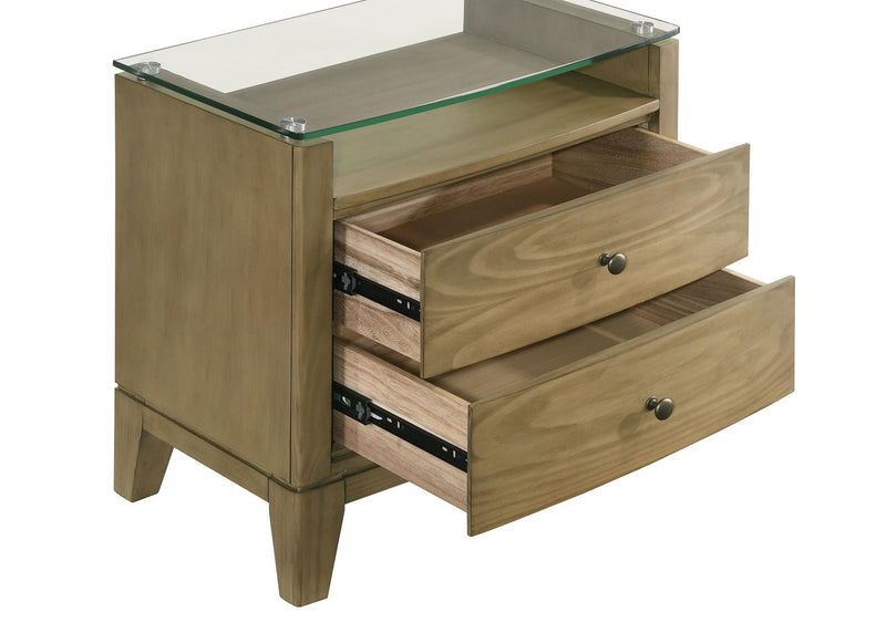 Granada 2-drawer Glass Top Nightstand Natural Pine - 224922