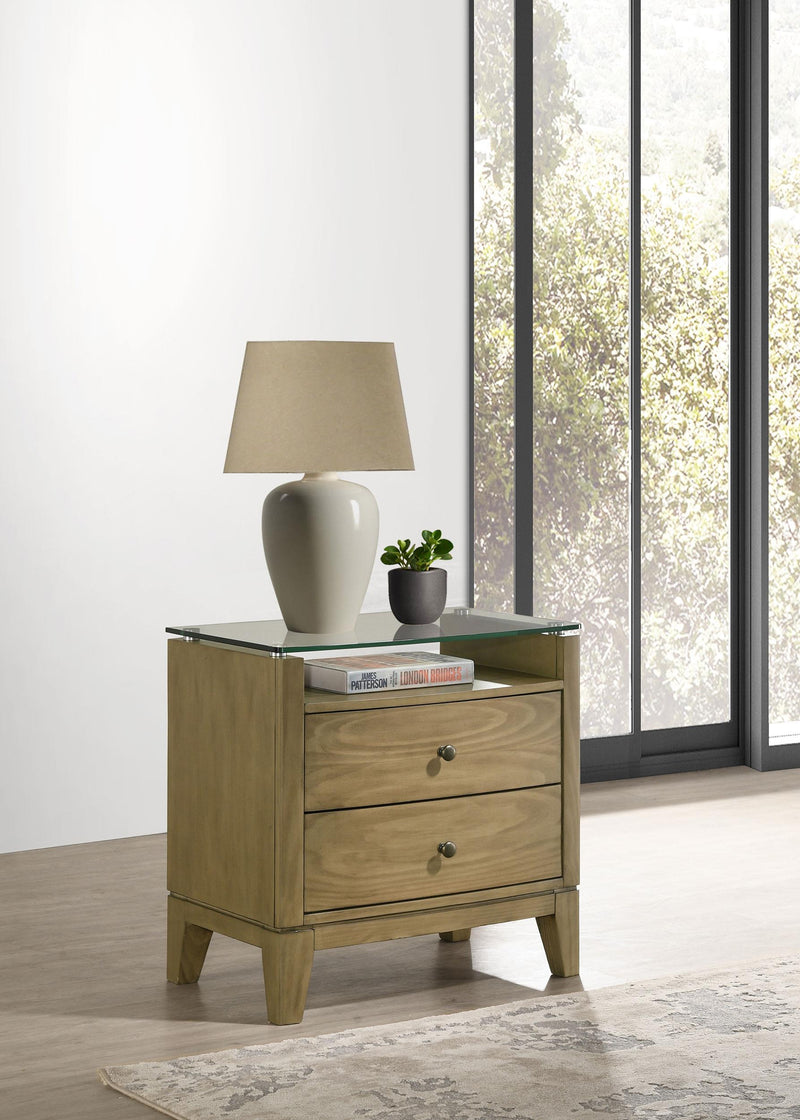 Granada 2-drawer Glass Top Nightstand Natural Pine - 224922