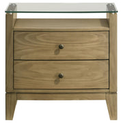 Granada 2-drawer Glass Top Nightstand Natural Pine - 224922