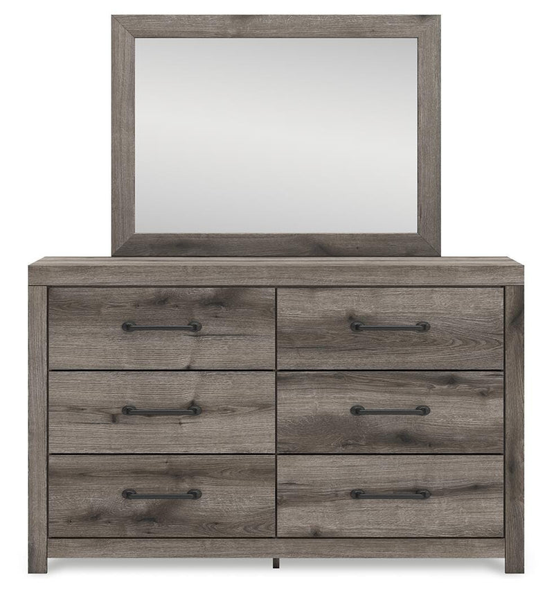 Graystorm Full Panel Bed with Storage, Dresser and Mirror in Brown Gray - PKG021387