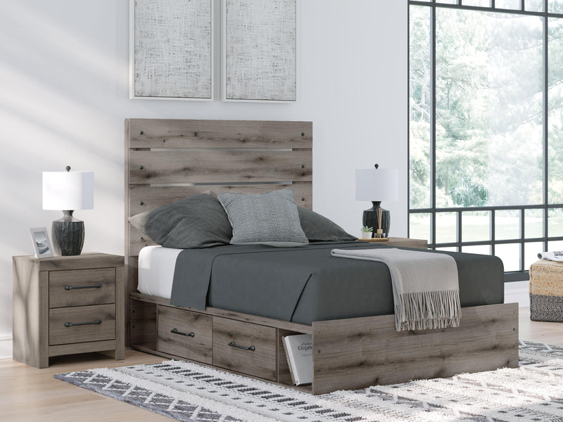 Graystorm Full Panel Bed with Storage, Dresser and Nightstand in Brown Gray - PKG021394