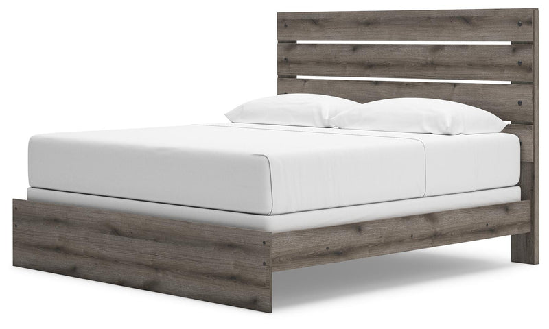 Graystorm King Panel Bed, Dresser, Mirror, Chest and Nightstand in Brown Gray - PKG021360