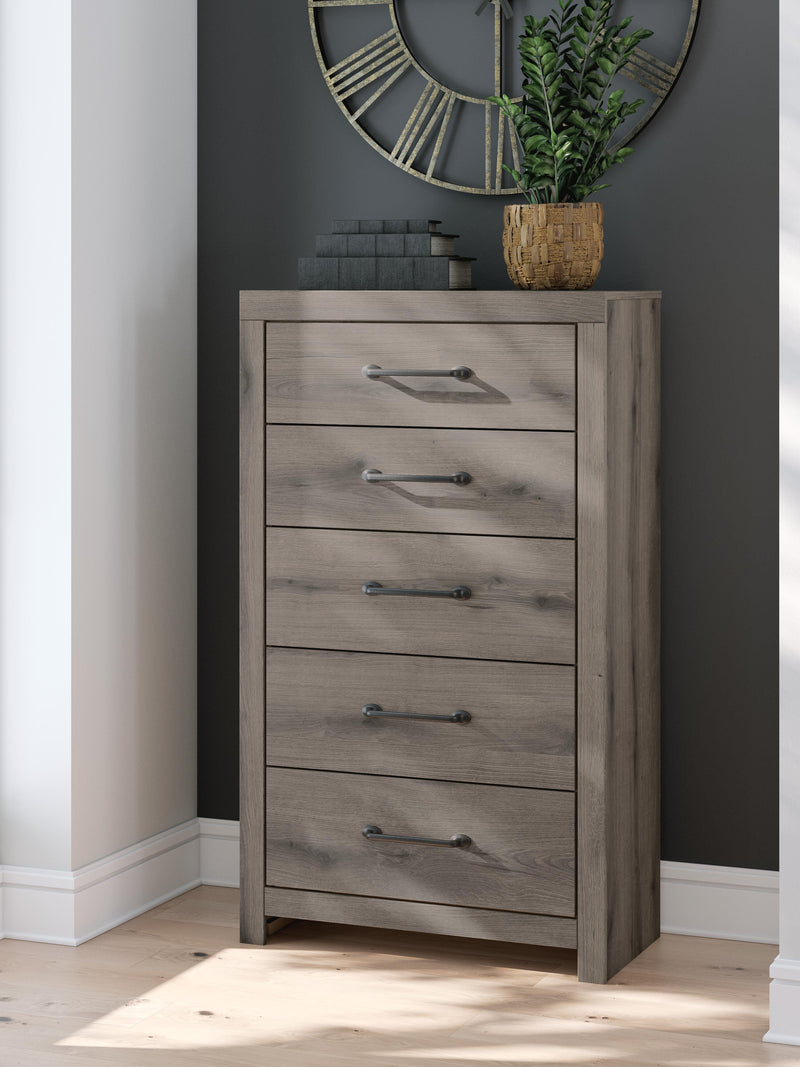 Graystorm Queen Panel Bed, Dresser, Mirror and Chest in Brown Gray - PKG021351