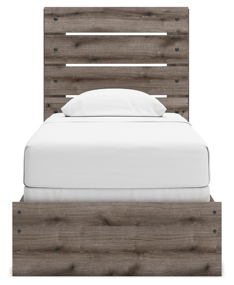 Graystorm Twin Panel Bed, Dresser, Mirror and 2 Nightstands in Brown Gray - PKG021333