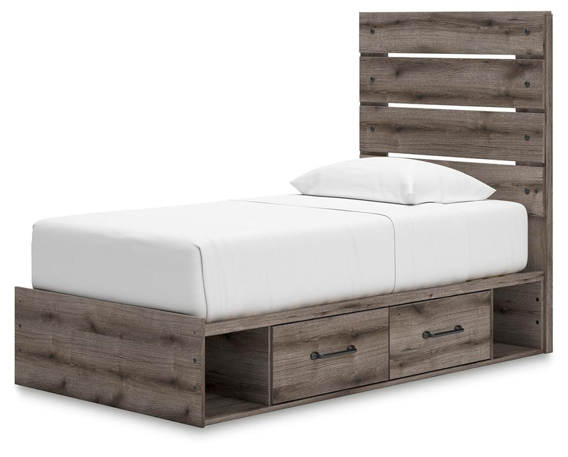 Graystorm Twin Panel Bed with Storage and Dresser in Brown Gray - PKG021385