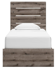 Graystorm Twin Panel Bed with Storage, Dresser and Mirror in Brown Gray - PKG021379