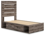 Graystorm Twin Panel Bed with Storage, Dresser, Mirror, Chest and 2 Nightstands in Brown Gray - PKG021381