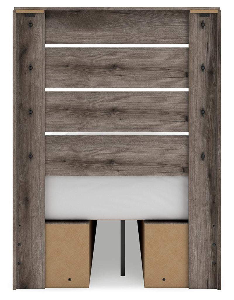 Graystorm Twin Panel Bed with Storage, Dresser, Mirror, Chest and 2 Nightstands in Brown Gray - PKG021381