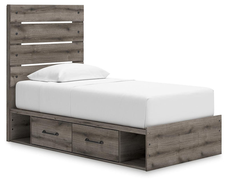 Graystorm Twin Panel Storage Bed, Dresser and Mirror in Brown Gray - PKG021363