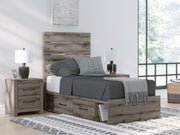Graystorm Twin Panel Storage Bed, Dresser, Mirror and Nightstand in Brown Gray - PKG021366