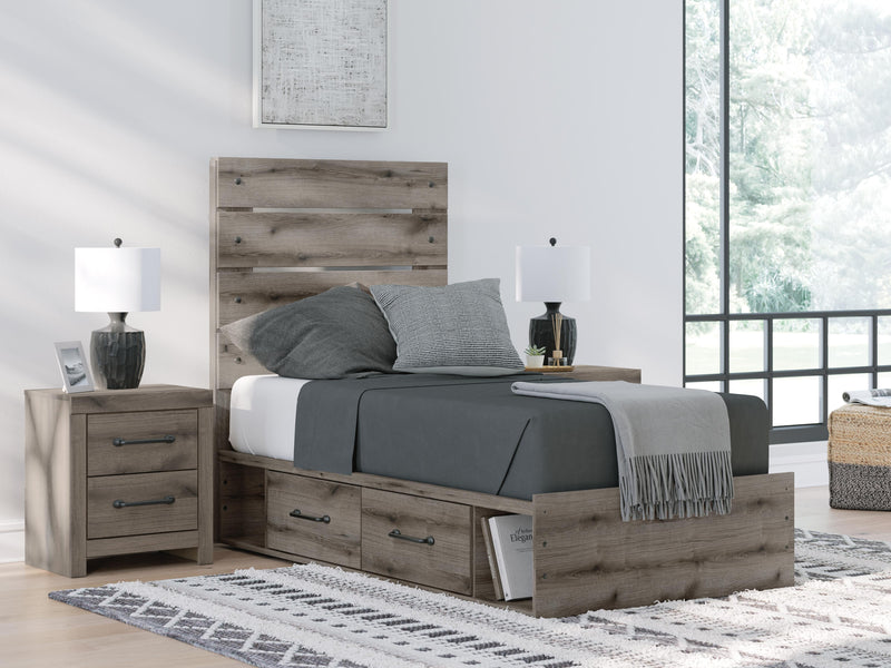 Graystorm Twin Panel Storage Bed, Dresser, Mirror and Nightstand in Brown Gray - PKG021366