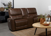 Greenfield Upholstered Power Reclining Loveseat Saddle Brown - 610265P