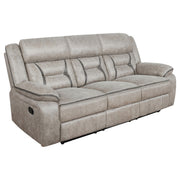 Greer Upholstered Motion Reclining Sofa Taupe - 651351