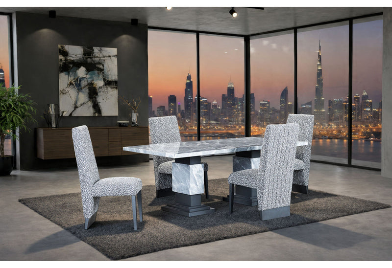 D1212 Dining Table + 8 D12dc White/Grey - D1212DT-GREY+D12DC-WHITE/GREY 9PC