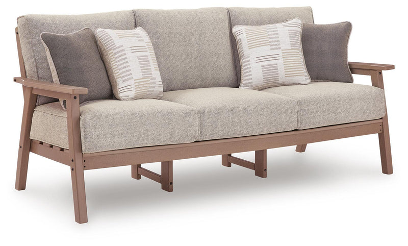 Grover Beach Outdoor Sofa and 2 Chairs with Coffee Table in Driftwood - PKG024040