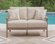 Grover Beach Outdoor Sofa and Loveseat with Coffee Table in Driftwood - PKG024038