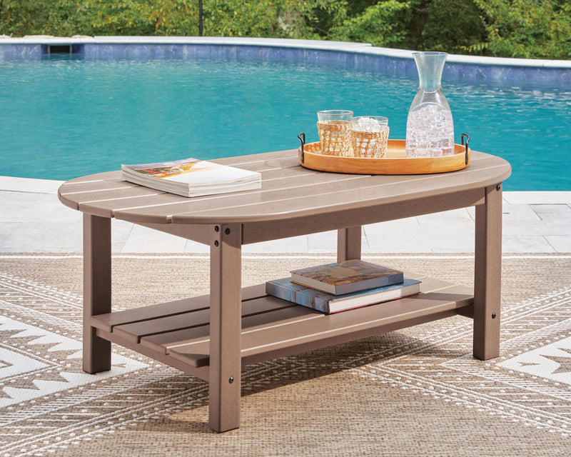 Grover Beach Outdoor Sofa and Loveseat with Coffee Table in Driftwood - PKG024038