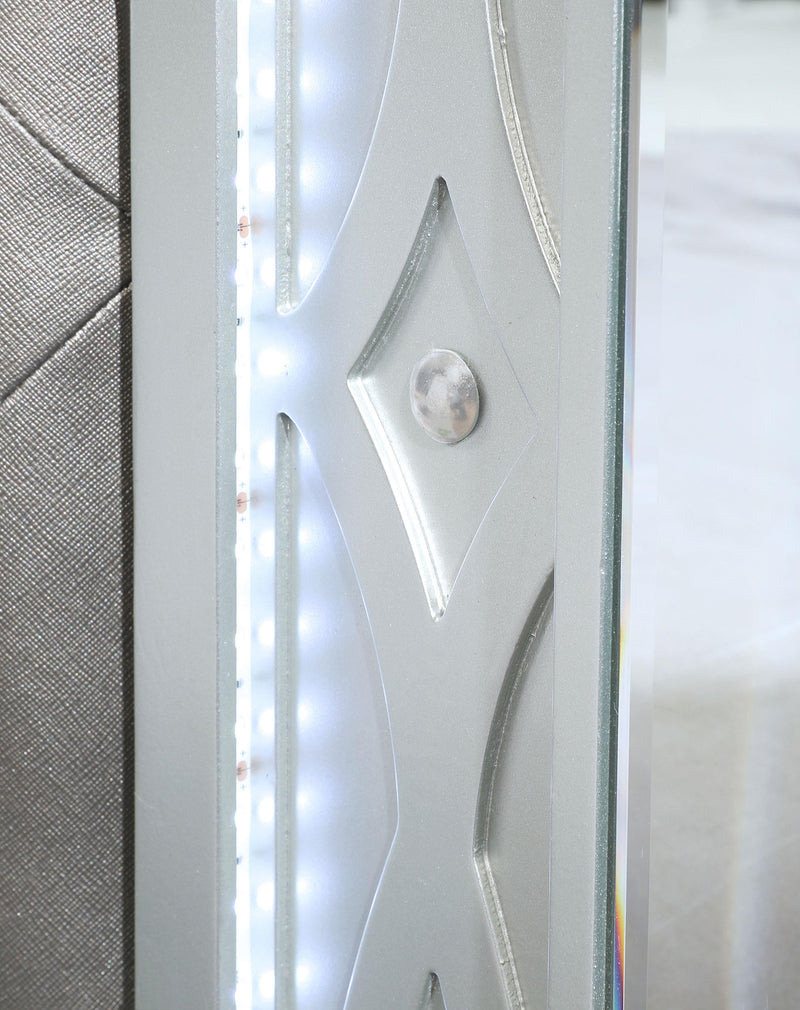 Gunnison Wood Eastern King LED Panel Bed Silver Metallic - 223211KE