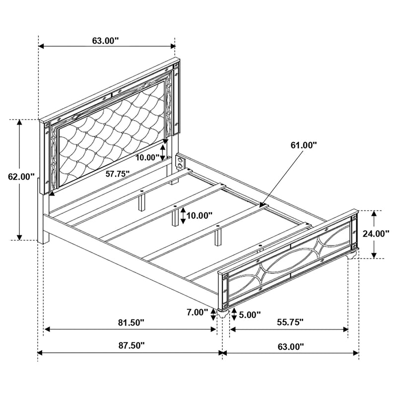 Gunnison Wood Queen LED Panel Bed Silver Metallic - 223211Q