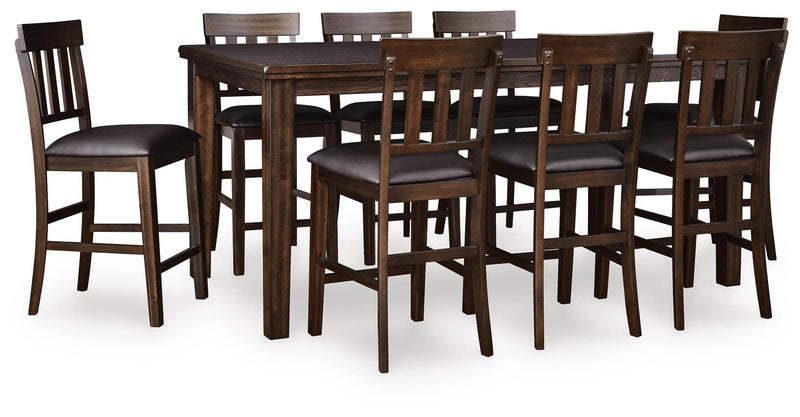 Haddigan Counter Height Extension Table and 8 Barstools - D596D12
