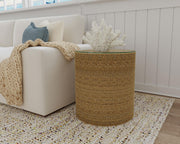 Halden Round Woven Seagrass Accent Side Table Light Brown - 930270