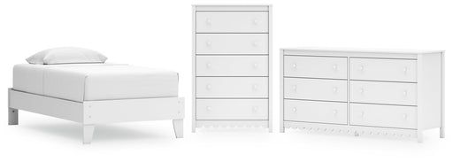 Hallityn Twin Platform Bed with Dresser and Chest in White from Ashley - DMV Furniture