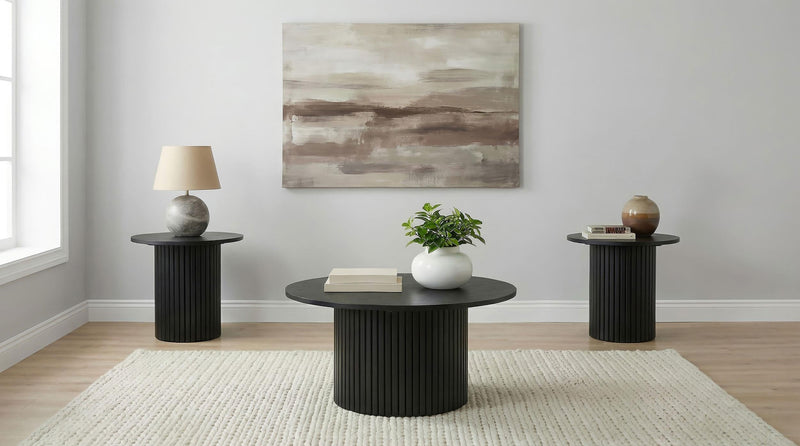 Hamlyn 3-piece Round Fluted Coffee and End Table Set Black - 706508-S3
