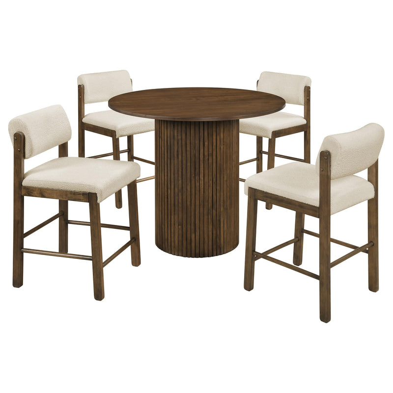 Hamlyn 5-piece Round Wood Counter Height Dining Set Cream and Walnut - 193938WAL-S5B
