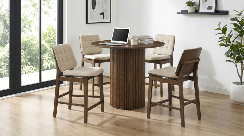 Hamlyn 5-piece Round Wood Counter Height Dining Set Cream and Walnut - 193938WAL-S5D