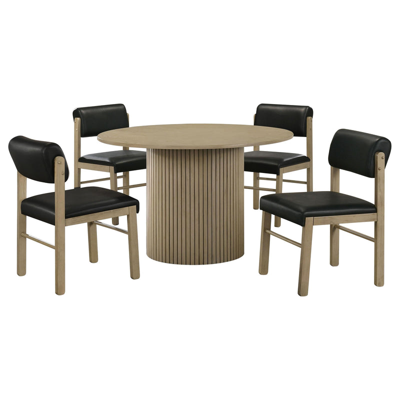 Hamlyn 5-piece Round Wood Dining Set Black and Natural Oak - 193930NAT-S5C