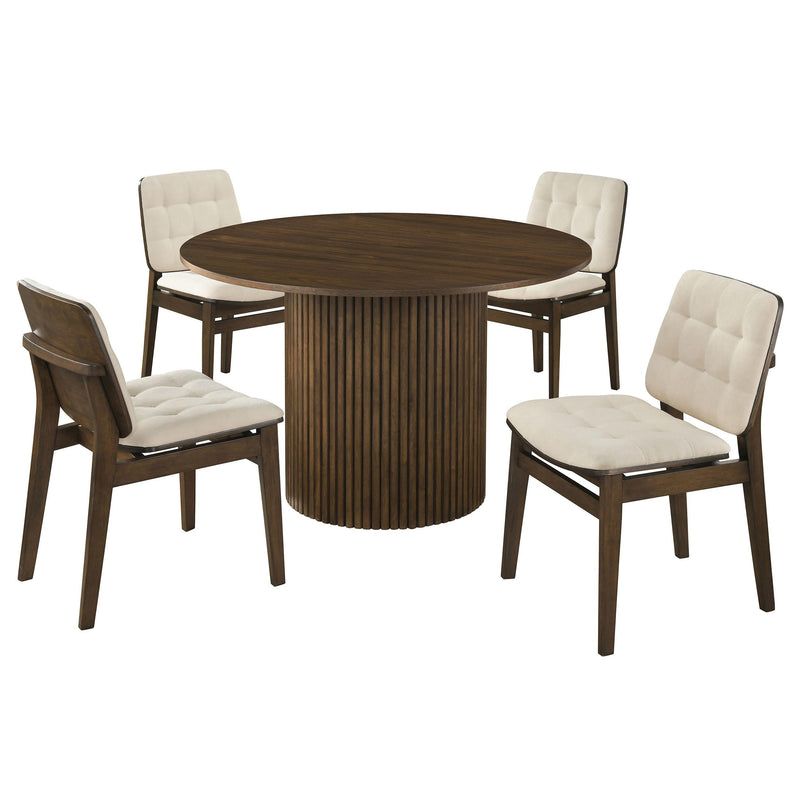 Hamlyn 5-piece Round Wood Dining Set Cream and Walnut - 193930WAL-S5D