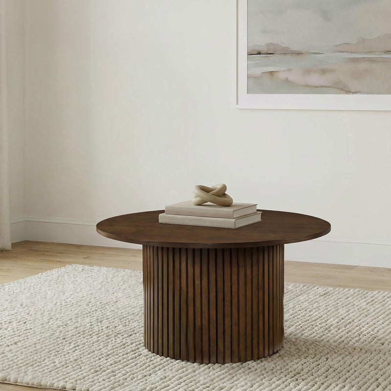 Hamlyn Round Fluted Occasional Cocktail Coffee Table Walnut - 706518