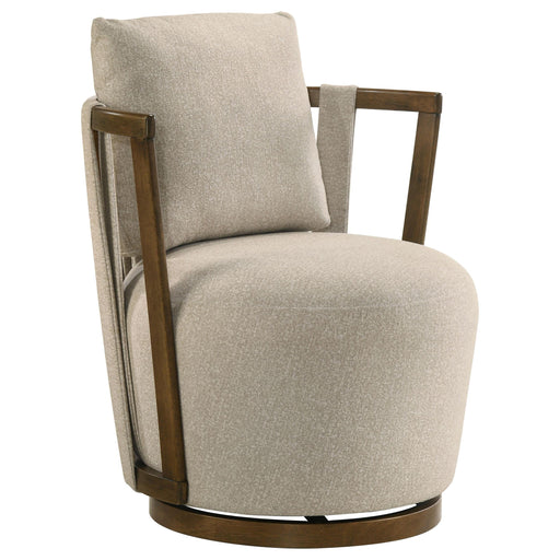 Harlowe Upholstered Swivel Accent Chair with Wood Arms Greige and Brown - 903273
