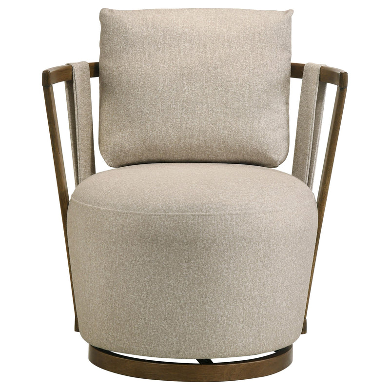 Harlowe Upholstered Swivel Accent Chair with Wood Arms Greige and Brown - 903273