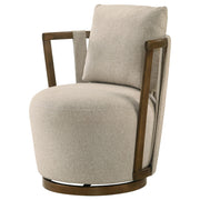 Harlowe Upholstered Swivel Accent Chair with Wood Arms Greige and Brown - 903273