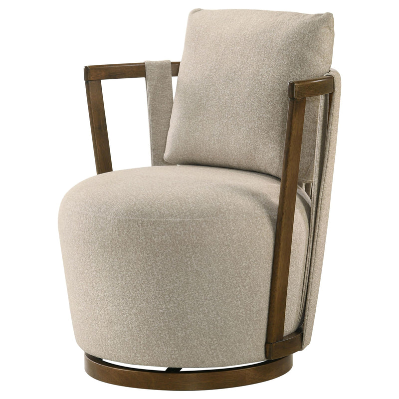 Harlowe Upholstered Swivel Accent Chair with Wood Arms Greige and Brown - 903273
