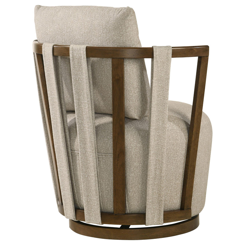 Harlowe Upholstered Swivel Accent Chair with Wood Arms Greige and Brown - 903273