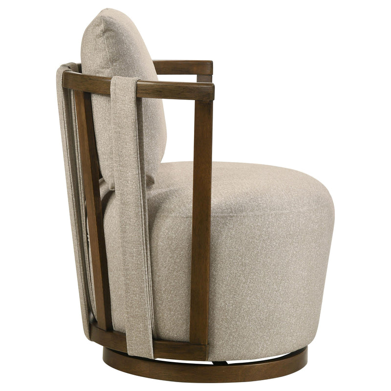 Harlowe Upholstered Swivel Accent Chair with Wood Arms Greige and Brown - 903273