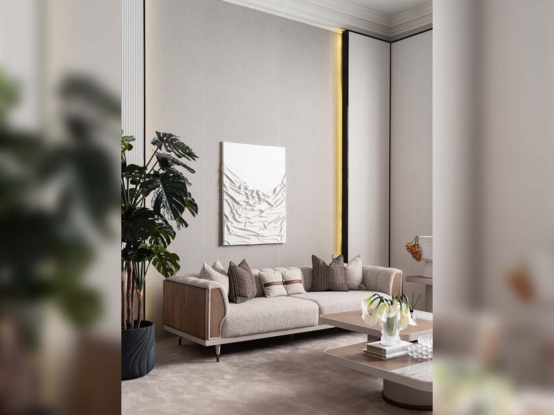 Harmony 4-pieces (1 Four Seater Chester Sofa & 1 Four Seater Sofa & 2 Chair) Livingroom in Cream - 200-GAB-HAR-44C11