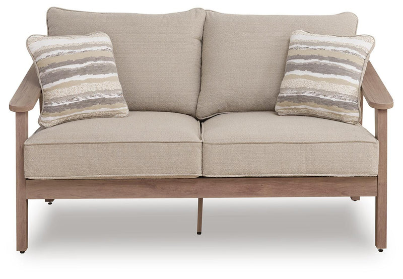 Harmony Headlands Outdoor Sofa and Loveseat with Coffee Table in Natural/Gray - PKG024572