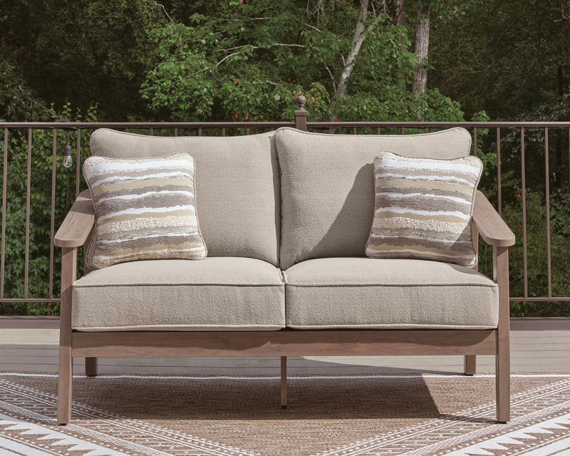 Harmony Headlands Outdoor Sofa and Loveseat with Coffee Table in Natural/Gray - PKG024572