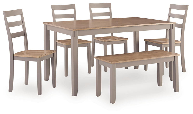 Harperfeld Natural/Gray Dining Table and 4 Chairs and Bench (Set of 6) - PCD403-325