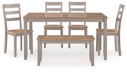 Harperfeld Natural/Gray Dining Table and 4 Chairs and Bench (Set of 6) - PCD403-325